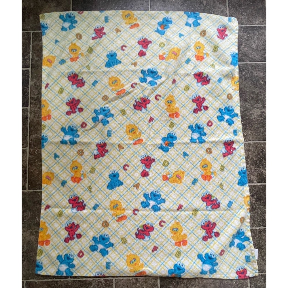 Vtg Sesame Street ABC Baby Blanket Elmo Big Bird‎ Cookie Monster  Fleece 31x42